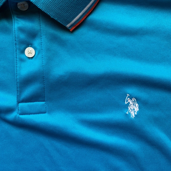 U.S. Polo Assn. Blue Orange Striped Polo Shirt, M - Picture 2 of 5